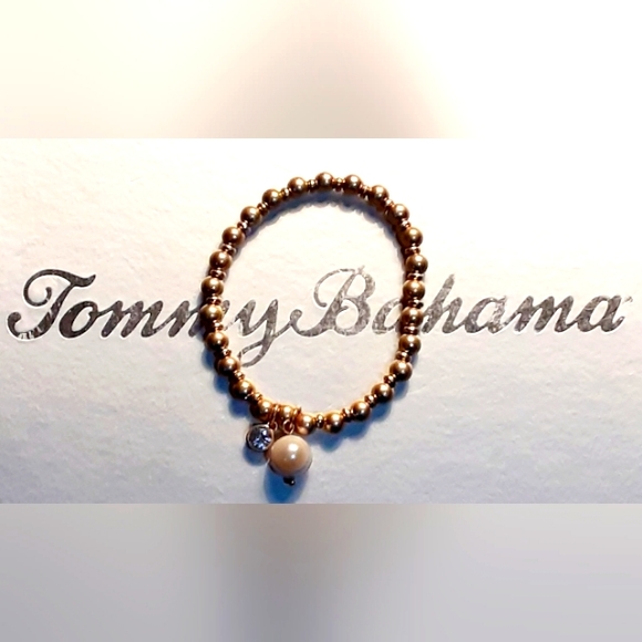 Tommy Bahama Jewelry Tommy Bahama Gold Beaded Bracelet With Pearl Cubic Zirconia Charm